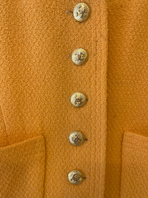 Chanel Orange Vintage Jacket and Skirt Set with Gold CC Buttons Size FR 42 (UK 14)