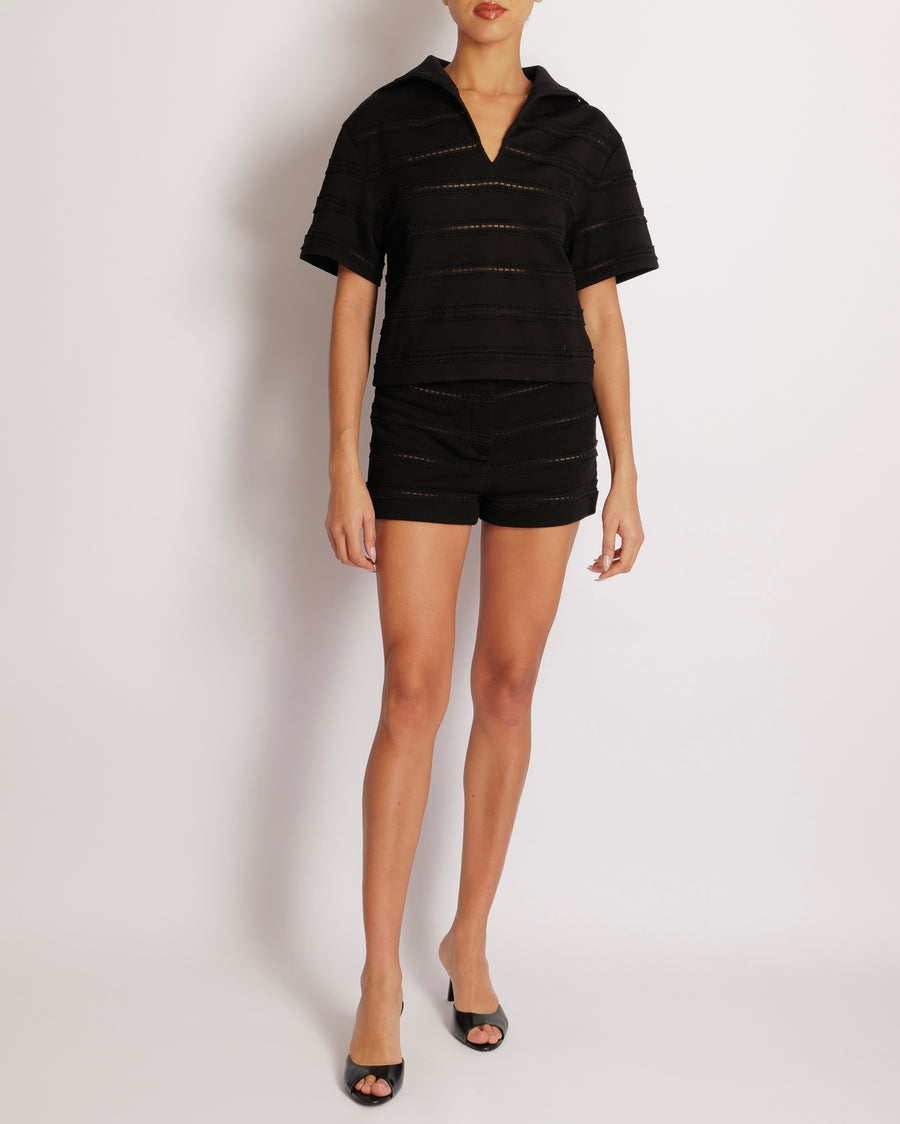Chanel 24M Black Perforated CC Logo Short-Sleeve Top Size FR 36 (UK 8)