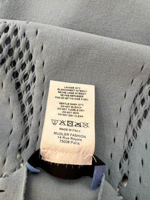 Mugler Baby Blue Perforated Long Sleeved Top with Silver Star Detail Size US 2 (UK 6)