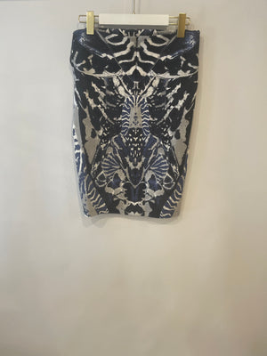 Alexander Mcqueen Navy Graphic Printed Tube Skirt Size M (UK 10)