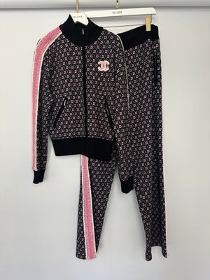 Chanel 23K Pink and Black Two-Piece Knit Tracksuit with Monogram Detail Set Size FR 42 (UK 14) / FR 44 ( UK 16)