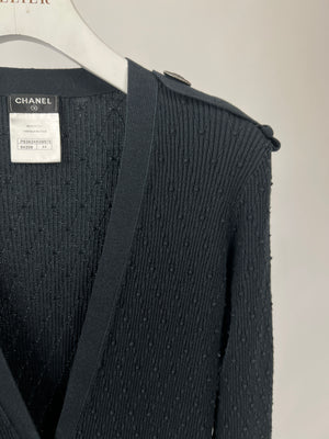 Chanel 16P Black Ribbed Cardigan with Shoulder Button Detail FR 34 (UK 6) RRP £2,450