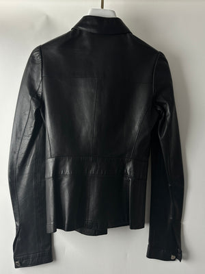 Prada Vintage Black Leather Shirt Jacket with Silver Button Detail IT 38 (UK 6)