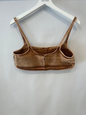 Miu Miu Brown Denim Logo Bralette Top with Logo Detail Size IT 42 (UK 10) RRP £650