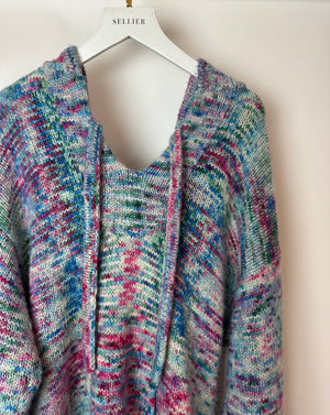 The Elder Statesman Pink Blue and Green Multicolour Hooded Cashmere Jumper Size M (UK 10)