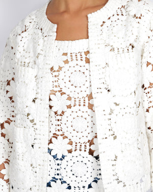 Elie Saab White Crochet Cardigan and Top Set Size FR 36 (UK 8)