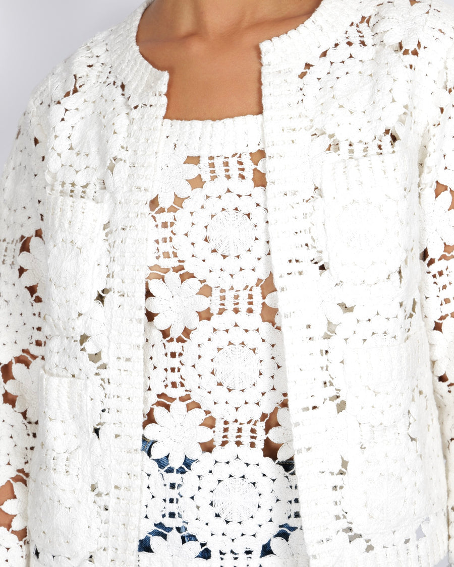 Elie Saab White Crochet Cardigan and Top Set Size FR 36 (UK 8)