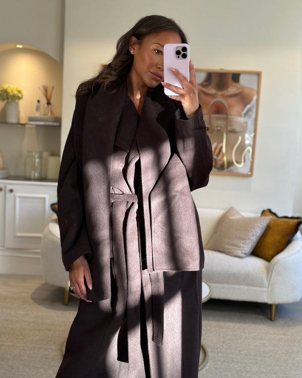 Staud Brown Wool Blend Coat with Detachable Wrap Size S (UK 8)