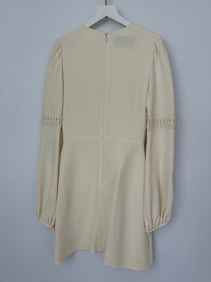 Valentino Cream Mini Long Sleeve Dress with Embroidered Details Size IT 40 (UK 8)