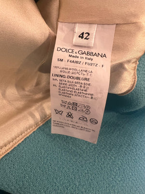 Dolce & Gabbana Light Blue Wool Pleated Mini Skirt with Crystal Embellished Buttons Size IT 42 (UK 10)