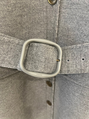 Fendi Grey Wool Belted Coat with FF Logo Lining Gold Logo Buttons Size IT 42 (UK 10) RRP £3,600