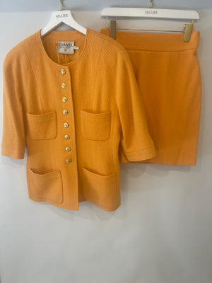 Chanel Orange Vintage Jacket and Skirt Set with Gold CC Buttons Size FR 42 (UK 14)