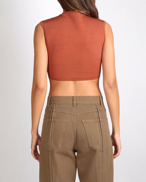 Hermès Brun Noisette Silk Cropped Sleeveless Top Size FR 36 (UK 8) RRP £1,000