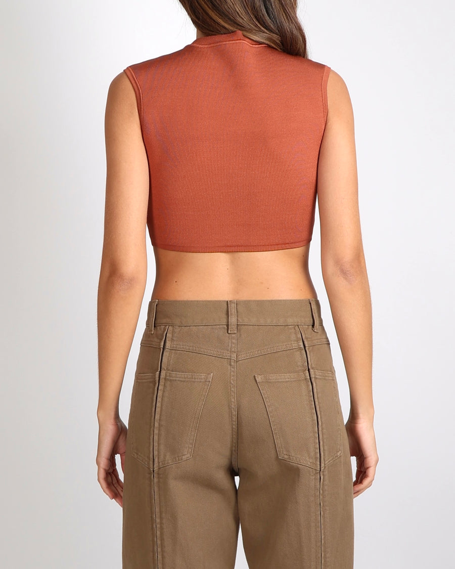 Hermès Brun Noisette Silk Cropped Sleeveless Top Size FR 36 (UK 8) RRP £1,000