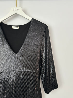 Saint Laurent Black Long Sleeve Sequin Mini Dress FR S (UK 8)