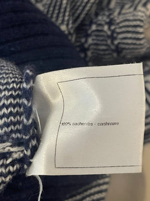 Chanel Navy Blue and White Cashmere Top and Trousers Set with CC Logo Buttons Size FR 36/38 (UK 8/10)