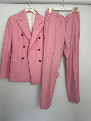 Calvin Klein Candy Pink Check Suit Jacket and Straight Let Trousers Set Size FR 38 (UK 10)
