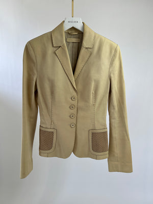 Bottega Veneta Beige Leather Jacket with Mesh Pocket Detail Size IT 42 (UK 10)