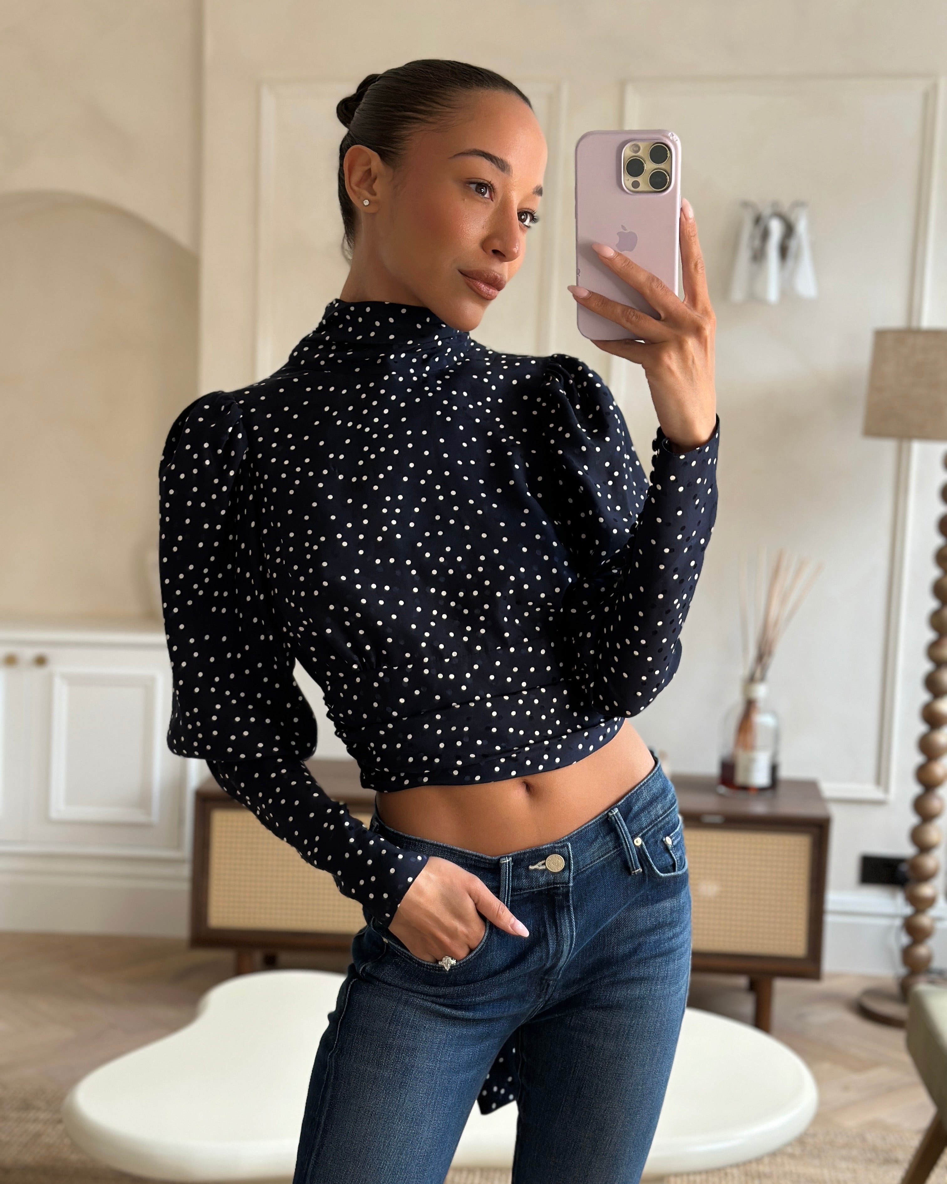 navy polka dot blouse uk