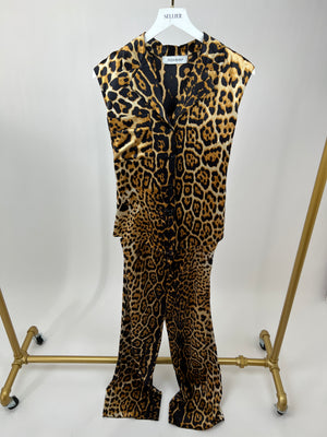 Yves Saint Laurent Leopard Print Silk Jumpsuit Size IT 36 (UK 8)