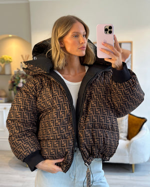 Fendi Black, Brown Monogram Reversible Down Jacket Size S (UK 8)