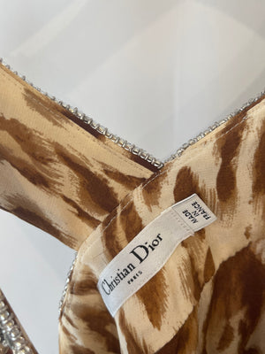 Christian Dior Brown Leopard Silk Maxi Belted Dress with Crystal Embellishment Size FR 38 (UK 10)