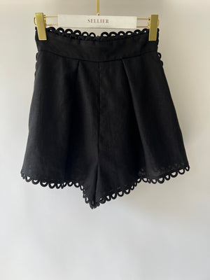 Zimmermann Allie Black Linen Shorts with Decorative Trim Size 0 (UK 8)