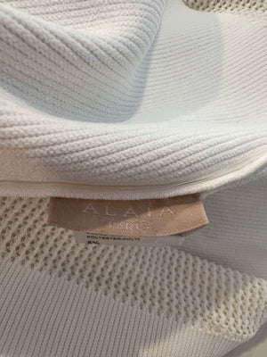Alaïa White Ribbed Sleeveless Mini Dress with Knit and Frill Details Size FR 38 (UK 10)