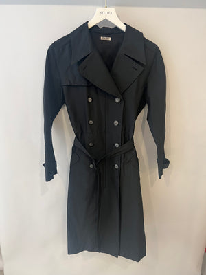 Miu Miu Black Belted Trench Coat with Marble Effect Buttons Detail Size IT 42 (UK 10)