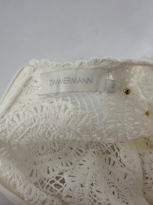 Zimmermann White Crochet Long Sleeve Sheer Mini Dress Size 0 (UK 8)