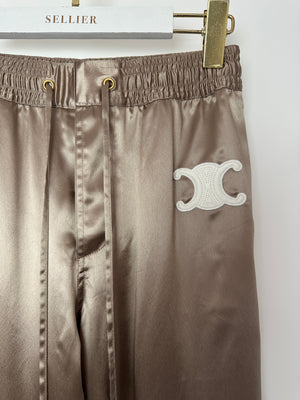 Celine Beige Silk Track Pants with Triomphe Logo and Stripe Detail Size FR 34 (UK 6)