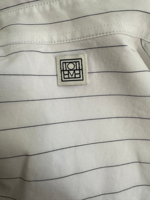Toteme Pinstripe White Shirt With Logo Embroidery Detail Size FR 36 (UK 8)