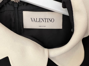 Valentino Black Short Sleeved Mini Dress with Floral Patch Detail and Cream Scalloped Collar Size IT 42 (UK 10)