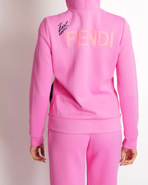 Fendi Pink Jacket and Sweatpants Sports Set with Embroidered Logo Detail Size IT 38/40 (UK 6/8)