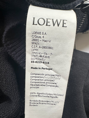 Loewe Navy Cotton Hoodie With Anagram Logo and Frayed String Detail Size M (UK 10)