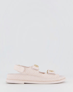 Chanel Light Pink Leather Raffia Effect Dad Sandals with Aged Champagne Gold Coin Logo Detail Size EU 36.5C