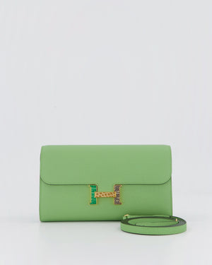 Hermès Constance To Go Bag in Green Vert Criquet Epsom Leather with Multi Colour Lizard Hardware