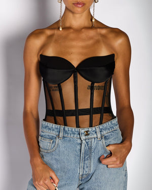 Mônot Black Corseted Top with Satin Trim Detail Size US 4 (UK 8)