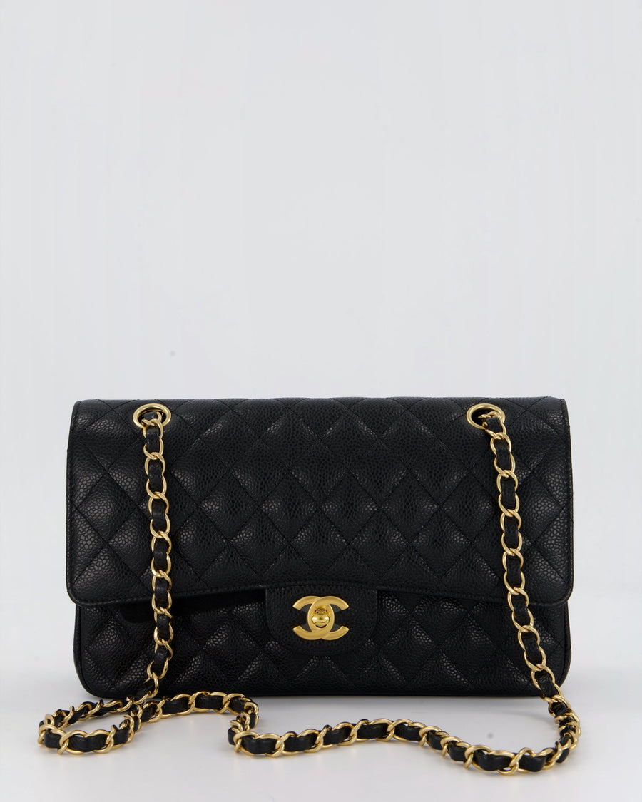 Chanel Black Classic Medium Double Flap Bag in Caviar Leather with Gold Hardware
