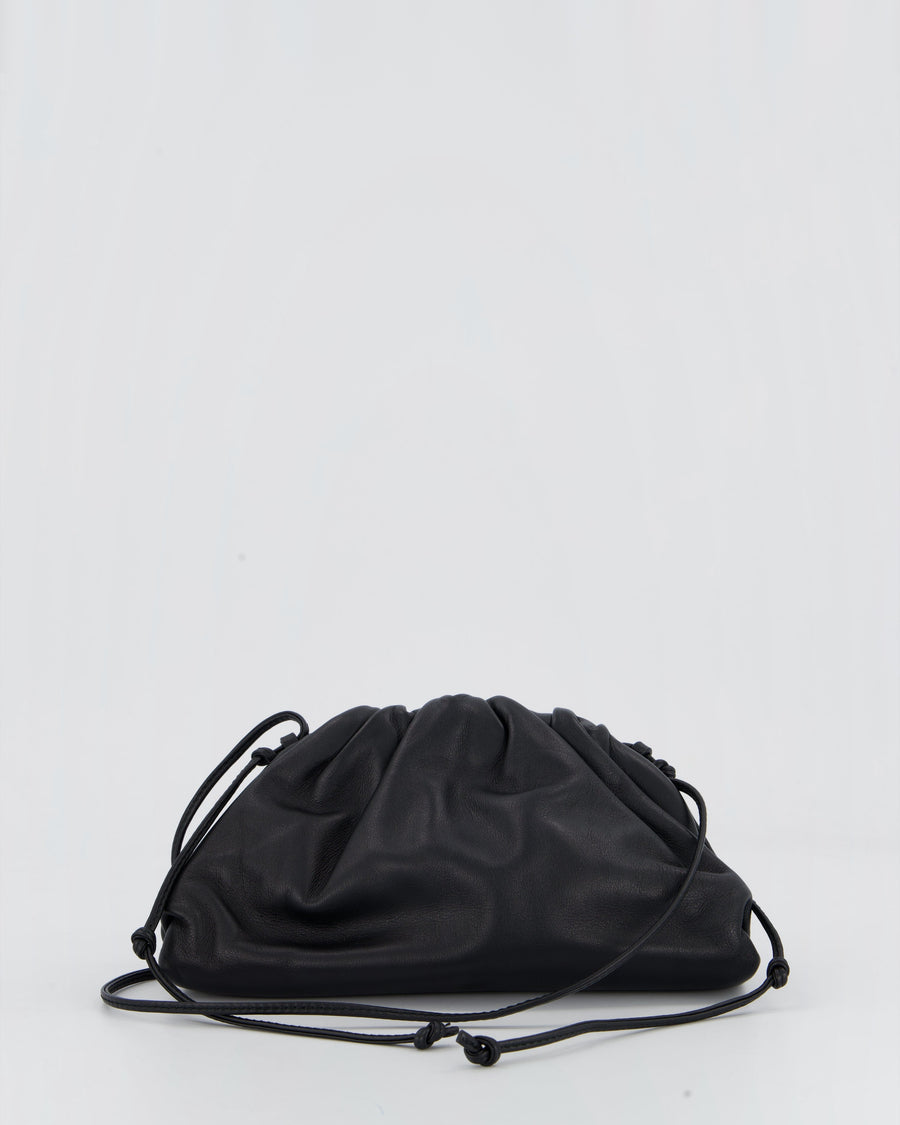 Bottega Veneta Black Mini Pouch Bag in Calfskin Leather with Silver Hardware