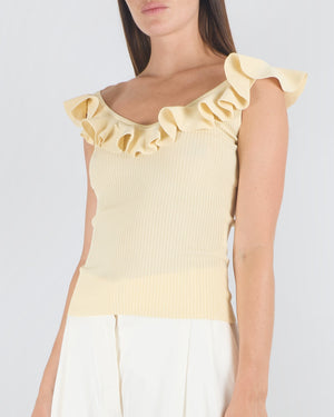 Zimmermann Pale Yellow Awaken Ruffled Ribbed Knit Top Size 0P (UK 6) RRP £275