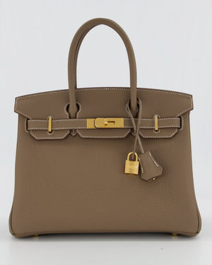 Hermès Birkin 30 Retourne Bag in Etoupe Veau Togo Leather with Gold Hardware