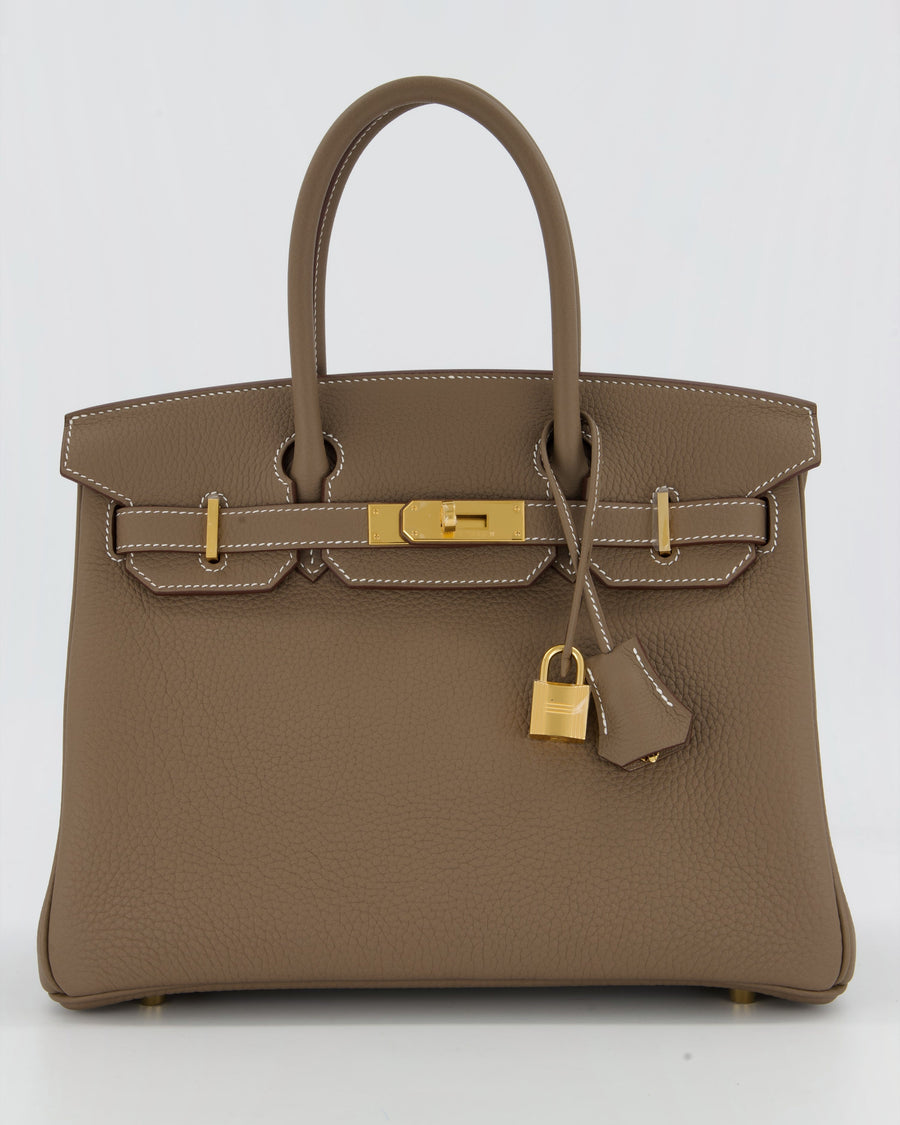 Hermès Birkin 30 Retourne Bag in Etoupe Veau Togo Leather with Gold Hardware