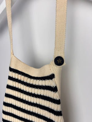 Dior Ecru & Navy Striped Knit Halter Neck Top With Button Detail Size FR 36 (UK 8)