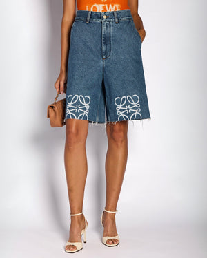 Loewe Blue High-Waist Anagram Denim Short Size FR 36 (UK 8)