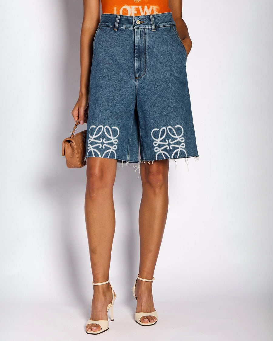 Loewe Blue High-Waist Anagram Denim Short Size FR 36 (UK 8)
