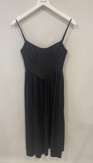Zimmermann Black Silk Midi Dress with Pleated Skirt and Corset Detail Size 0 (UK 8)