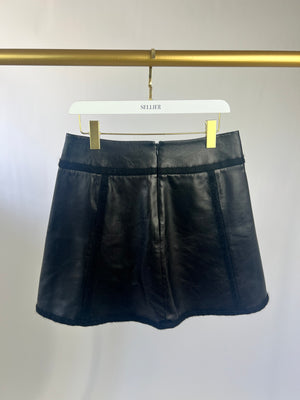 Saint Laurent Black Leather Mini Skirt with Tweed Detail Size FR 38 (UK 10)