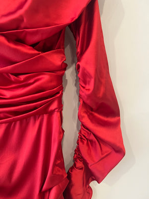 Dolce & Gabbana Red Silk Draped Mini Dress with Rouched Sleeves Detail Size IT 42 (UK 10)