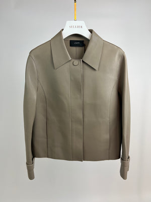 Joseph Taupe Cropped Leather Jacket with Buttons Detail FR 34 (UK 6)